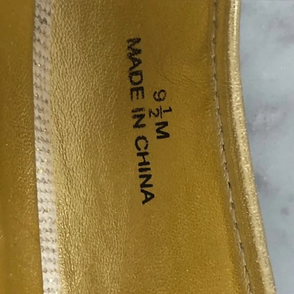 TALBOTS Linen Gold Cross Toe Jute Slingback Wedge Sandals 9 1/2M